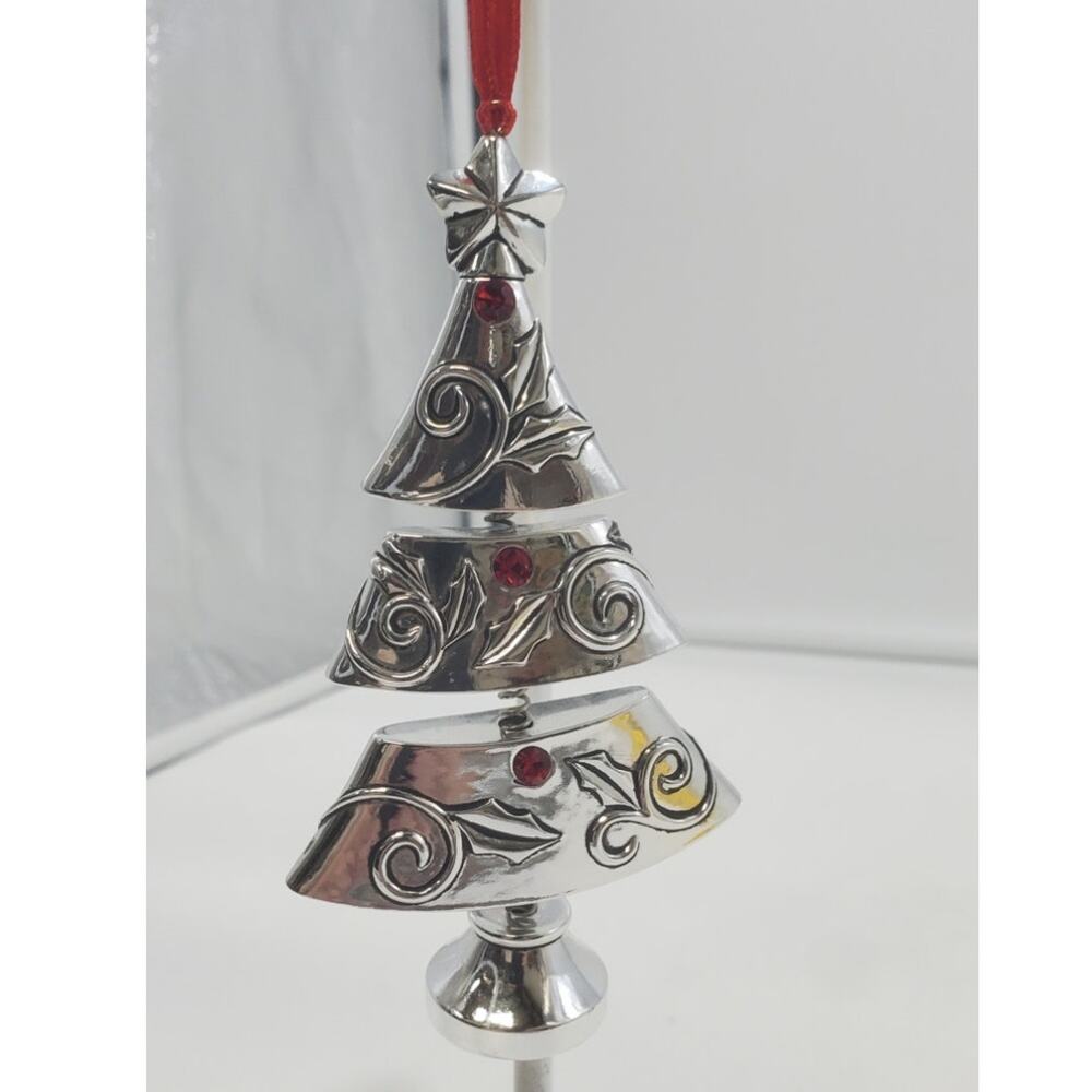 Christmas Tree Ornament Silver Tone, 3 Tiered & Springy, PRE-OWNED EUC